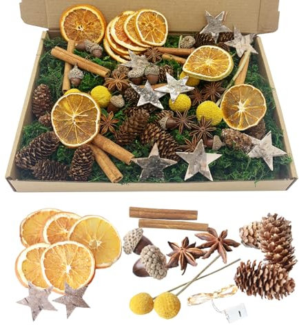 71 Stück Adventskranz Deko Potpourri Weihnachten Bastelset, Natur Weihnachtsdeko Zapfen Zum Basteln, Adventskranz Zubehör Lichterkette Moos Zimtstangen Orangenscheiben Getrocknet Tannenzapfen