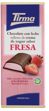 Tirma Tableta de Chocolate con Leche Rellena de Crema de Yogur y Sabor a Fresa, 103g - Chocolate Cremoso con Relleno de Fruta, Perfecto para Postres y Snacks