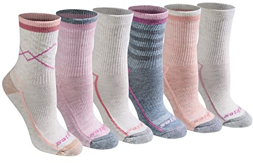 Dickies Women's Dri-Tech Advanced Moisture Wicking Mid-Crew Socks, Available in M-L (6,12 Pairs), Blush Assorted (6 Pairs), Large