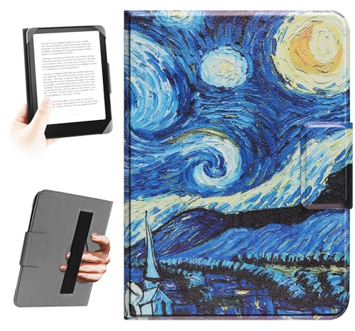 HoYiXi Universellt 6,8-tums eReader-fodral, kompatibelt med Pocketbook, Tolino, Sony, Kindle Paperwhite, Kobo E-bokläsare, elastiskt handrep, för 6,8-7 tum e-läsare, stjärnnatt
