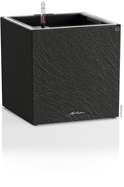 Lechuza Canto Slatestone 15933 Pot de Fleurs 30 LED Low LED Gris foncé avec système d'irrigation, indicateur de Niveau d'eau et bac à Plantes avec Bande Lumineuse LED, Aspect Ardoise, 30 x 30 x 30 cm
