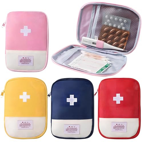 Culinavog Sac à Médicaments, 4 Pieces Sac de Stockage de Médecine Portable, Mini Kits de Premiers Secours Portables, Mini Pochette Medicament Vide pour Maison, Voyages, Bureau, Sport (Multicolore