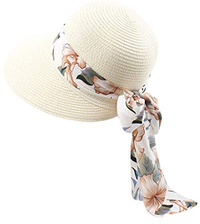POIUIYQA Chapeau de Paille pour Femmes Capelines de Soleil D’Été Capelines de Plage à Large Bord Chapeaux Tuniques Pliables à roulettes pour Femmes Dame et Fille Beach Visiere