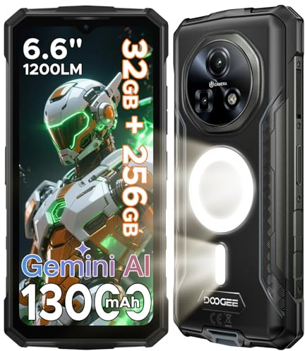 DOOGEE Fire 5 Ultra Rugged Smartphone, 32GB+256GB/2TB Telefono Indistruttibile, 1200LM Campeggio Luci, 13000mAh Batteria, MTK G81, Android 15, 48MP+8MP/4G Dual SIM/Fingerprint/Face ID/NFC