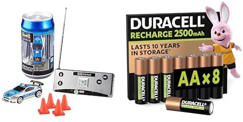 Revell Control Mini RC Voiture Police, 1:43, & Duracell AA Rechargeables 8 pcs, 2500mAh