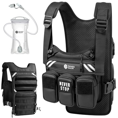 Sahara Sailor Running Vest with 2L Water Bladder, Hydration Vest for Women and Men, Breathable Durable Chest Pack with Waterproof Pockets for Jogging, Trail Running, Hiking