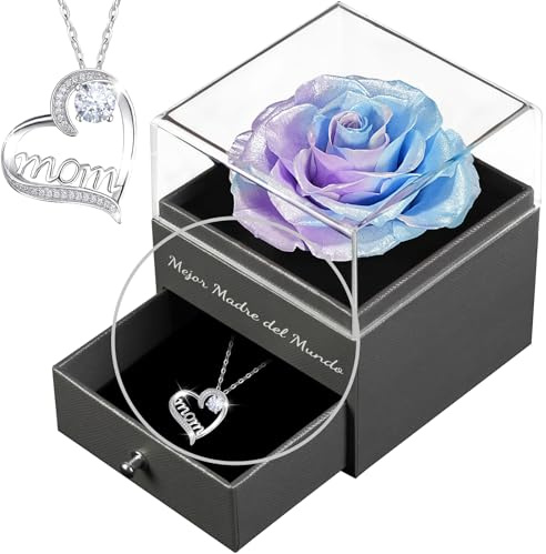 Yamonic Rosa Eterna Regalo para Mamá, Rosa Eterna Natural Preservada, Collar, Mejor Madre del Mundo, Regalos Día de la Madre, Cumpleaños, Navidad