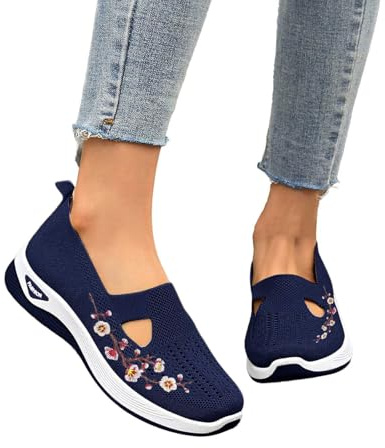 Sneakers Donna Senza Lacci,Scarpe Ortopediche Donna, Senza Lacci Per Camminare Morbida Sneakers Scarpes Slip On Fiori Comode Da Ginnastica Chiuse Traspirante Leggere Da Corsa Casa Estive Blu, 40
