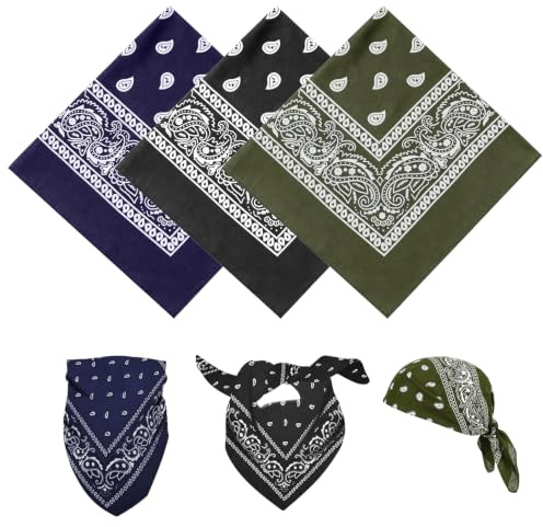 3 Pcs Bandana Multifunctional Paisley Hair Wrap Unisex Headwear Bandana Headband for Women Men Cowboy Accessories