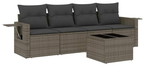 HETFTJN Set di 5 divani da giardino in polyrattan, 55 x 62 cm, con scomparto resistente alle intemperie, ripiani pieghevoli e tavolo da giardino, design moderno per piccoli balconi, terrazze e
