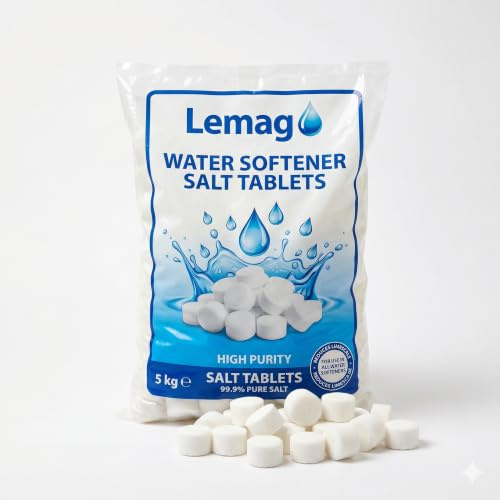Lemag salt till vattenavhärdare 5 kg – rent kristalliserat salt 99,9% – regenererande cylindriska pastiller för hartser – avkalkningsmedel hushålls- och industrimjukgörare