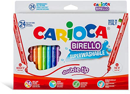 Carioca BIRELLO 41521 Caja de Rotuladores Doble Punta Superlavables, Colores Surtidos, 24 Colores, Multicolor