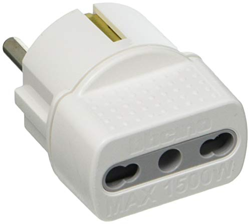 BTicino S3625D Adattatore con Spina Tedesca e Presa Bipasso, Bianco