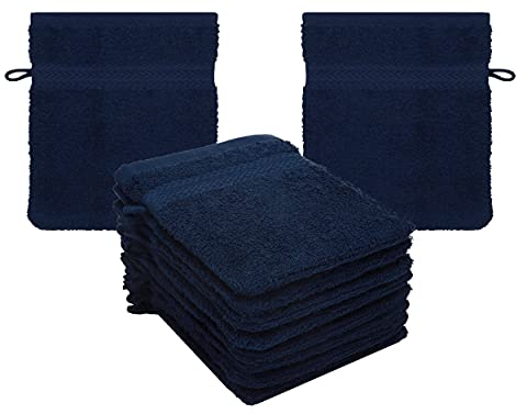 Betz Premium Waschandschuhe 10-teilig - Frottee Waschlappen Gesicht reinigen - aus 100% Baumwolle - Babywaschhandschuh - dunkelblau