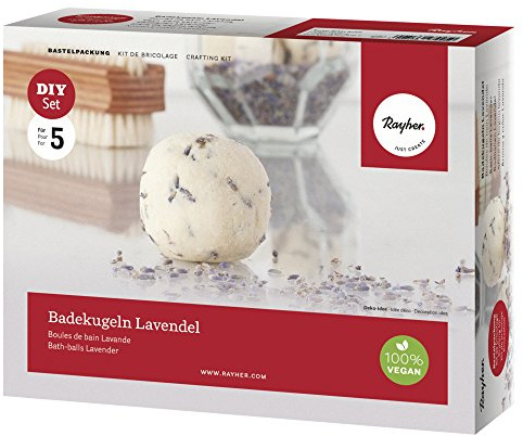 Rayher Bastelpackung Badekugeln Lavendel, DIY-Set, Kosmetikwachsmischung zum Herstellen von sprudelnden Badekugeln mit Lavendelduft, 34288000
