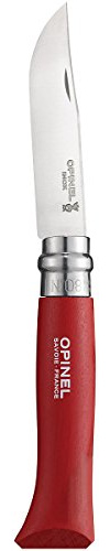 Opinel - N°08 Baroudeur Cuchillo de Bolsillo en Blister - Hoja de 8,5 cm de Acero Inoxidable - Mango de Carpe - Anillo de Seguridad Virobloc - Fabricación Francesa - Rojo