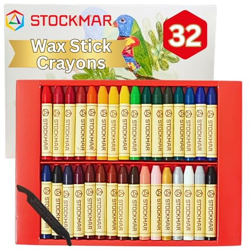STOCKMAR - Wachsmalstifte | Wachsmalstifte mit natürlichem Bienenwachs für Kinder und Erwachsene, 32 Farben Set | Inhalt: 32xWachsmalstifte (8x7x2cm) inkl. Schaber im Kartonetui