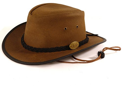 Unbekannt Echt Leder Outbackhut Cowboyhut Westernhut Braun - Double Ribbon Split (XL)