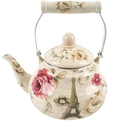 Yardwe Enamel Teapot 2.5L Pear Shaped Kettle with Large Spout Comfortable Handle Household Water Boiling Tea Brewing Kitchen Pot