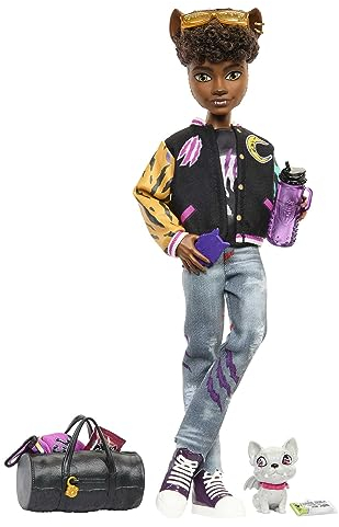 Monster High-Puppe, Clawd Wolf-Puppe mit Gargoyle-Bulldogge als Haustier und themenbezogenem Zubehör - HNF65