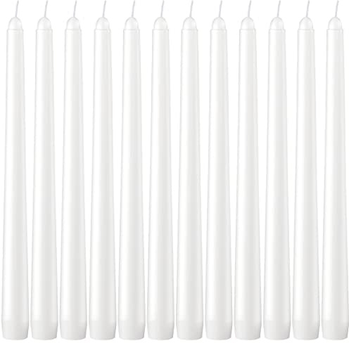 Dripless Taper Candles - Unscented White Candles Bulk - Candle Sticks Long Burning 7.5-8 Hours - for Candlesticks, Dinner Table, Vigil, Advent, Christmas, Thanksgiving, Kwanzaa - 12 Pack,10 Inch Tall