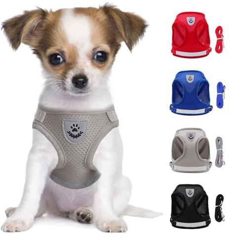 LOS ANDES Hundegeschirr & Katzengeschirr, Reflektierend, Weich Gepolstert, Air-Mesh Brustgeschirr für Kleine Hunde & Katzen, XS (Brust: 24-27cm), Grau, Gestreift