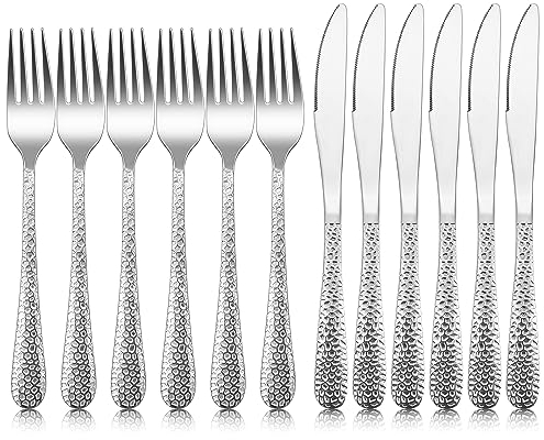 Herogo Steakbesteck 12-teilig, Edelstahl 6 Tafelmesser und 6 Tafelgabeln, Silber Steak Besteck Set für 6 Personen, Hochglanzpoliert Messer Gabeln Set für Haus/Restaurant, Spülmaschinenfest