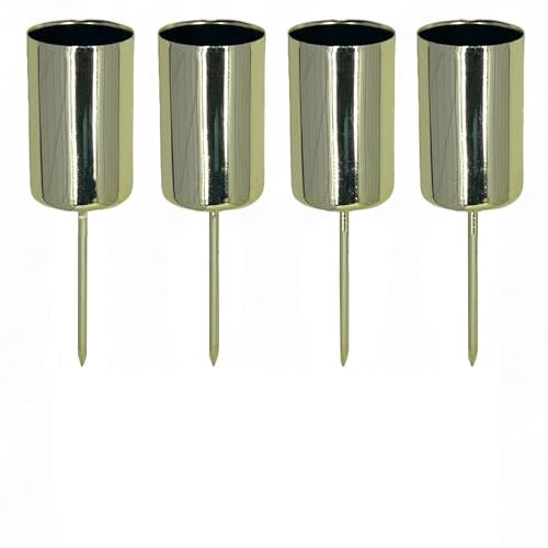 MIJOMA 4 soportes para velas de Adviento con mandril de metal, para la corona de Adviento perfecta y arreglo de Adviento para Navidad (dorado, diámetro 2,5 cm – 6 cm)