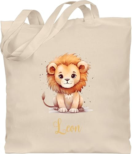Baumwolltasche - Süßer Löwe mit Name personalisiert I Löwen Geschenk I Zootiere I König der Tiere I Leu - Unisize - Naturweiß - wechselsachen beutel kita personalisierte tasche kindergarten