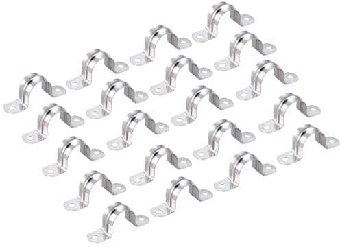 SUPERFA 20Pcs 16mm U Shaped Pipe Strap Clamps, 304 Stainless Steel Hose Wall Clips for Water and Gas Pipes