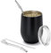 VireEyU Vaso de 340 ml, Acero Inoxidable de Doble Pared, Taza de Té con Tapa Libre de BPA, Pajilla y Cepillo de Limpieza, Negro