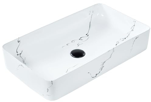 Lavabo sobre encimera baño cerámica blanco efecto mármol 61 x 35 cm Hopi