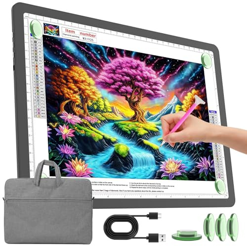 TOHETO Bloc lumineux A4 rechargeable avec sac de transport pour peinture au diamant, boîte lumineuse ultra lumineuse pour le dessin, boîte lumineuse sans fil pour le traçage et le dessin, tableau
