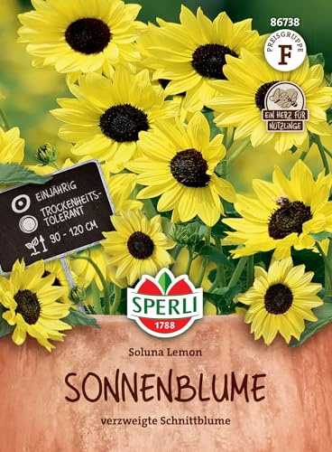 Sperli Sonnenblumensamen Soluna Lemon 86738 - Leuchtende Blüten für Kübel, ideal für Insekten, robust & trockenheitstolerant, Sonnenblumen einfach anbauen - Sonnenblumensamen kaufen