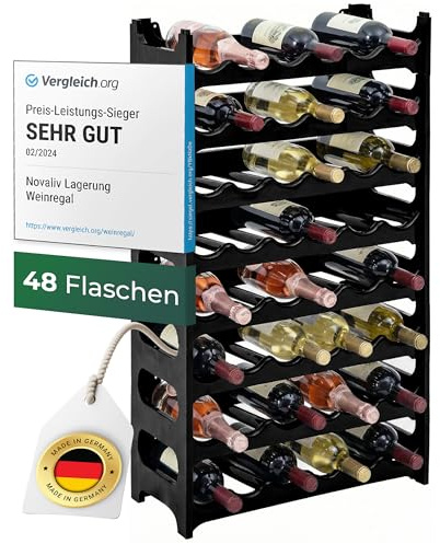 Novaliv Étagère à bouteilles pour 48 bouteilles en plastique extensible, étagère à vin empilable, noir, étagère à boissons, étagère pour boissons, armoire à bouteilles, étagère à spiritueux