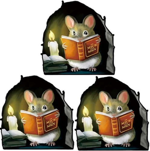 ZHjuju 3 Pezzi Adesivi Murali 3D Buco del Topo, Realistici Adesivi Murali con Topo che Legge un Libro, Decorazione Divertente per Camera da Letto, Soggiorno, Asilo e Aula,10.5X10.5cm