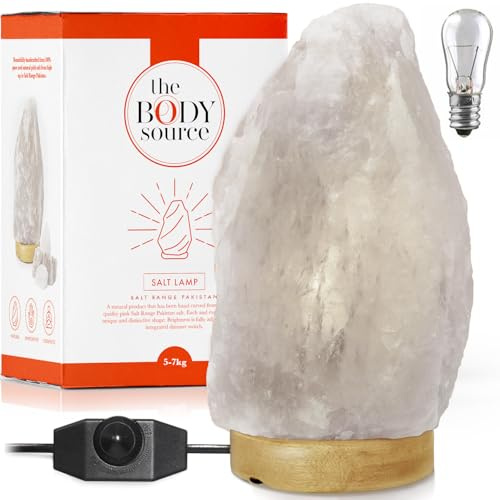 The Body Source Himalayan Salt Lamp 10-12 Inches (11-15lb) | Includes Dimmer Switch | Natural Salt Rock Lamp with Handcrafted Wooden Base & Night Light (Bulb Replacement)