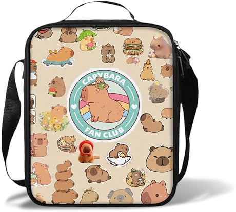 Vexilon Insulated Lunch Bag Kids, Reusable Capybara Lunch Bag, Waterproof and Leakproof Childrens Picnic Bags, Portable Thermal Cooler Bags for Work School Outdoors