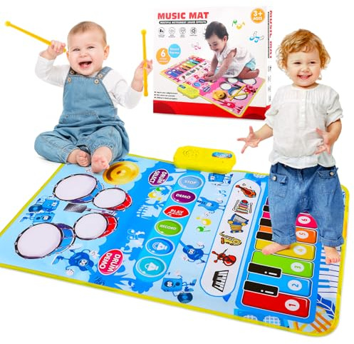 Strixorn Tapis de danse musical pour enfants à partir de 1 an - Piano et côté tambour - Sensible au toucher et respectueux de l'environnement - Convient pour les filles et les garçons âgés de 1 à 4
