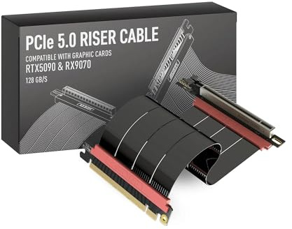 LINKUP - AVA5 Armour PCIE 5.0 Riser Cable | RTX5090 RX9070 GPU Ready | x16 128GB/s Speed | Compatible with PCIe 4.0 & WRX80/WRX90E | Right Angle, Black, 20cm (Total Length 24cm)