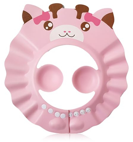 GILWUMO 1 Pezzo cuffia da doccia per neonato – cappellino regolabile protezione solare per bambini e cuffia da bagno, adatta a proteggere occhi, orecchie e viso al lavaggio dei capelli (Rosa)