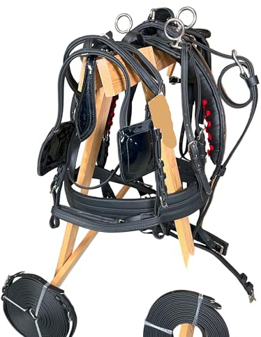 Ensemble complet de harnais de conduite de cheval en PVC avec clignotants et rênes de culasse Noir