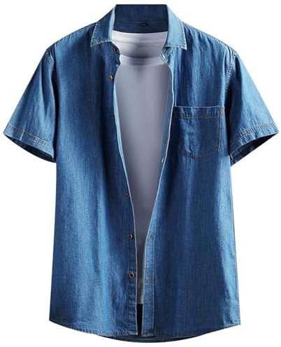 Générique Chemise Jean Homme, Chemise Jeans Manches Courtes Chemisette en Denim Décontractée Boutonnée avec Poches Surchemise Régulière Jean Slim Fit Chemises