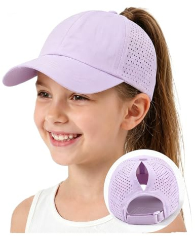 YAMEE Casquette Baseball Fille Enfant Trou Queue de Cheval Maille Respirante Séchage Rapide,Chapeau Enfant Légère Réglable,Chapeau Sport Extérieur Été pour Filles 5 à 12 Ans Protection Solaire UV
