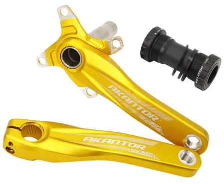LHHL 170mm Vélo Alliage D'aluminium Creux Vélo Plateau VTT Pédalier VTT Manivelle Ensemble avec Pédalier(Gold)