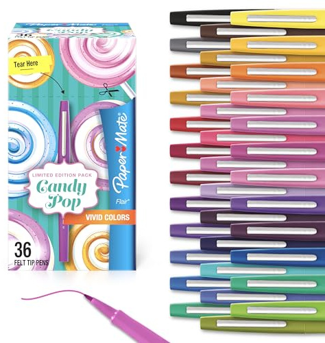 Paper Mate Flair Felt Tip Pens, Medium Point (0.7mm), Limited Edition Candy Pop Pack, 36 Count - Perfect for Teachers, Students, Expressive Writing, Drawing