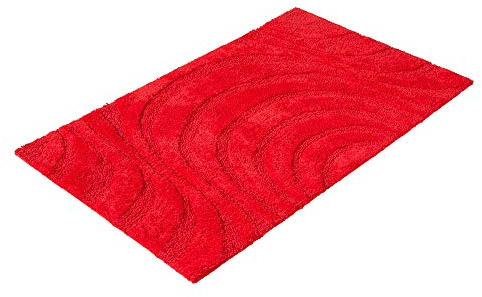 PANA® Badematte mit Wellenmuster (60 x 100 cm) • Hochwertiger Badteppich aus 100% Baumwolle • Waschbarer und saugstarker Duschvorleger • Rutschfester Badezimmerteppich • Farbe: Rot