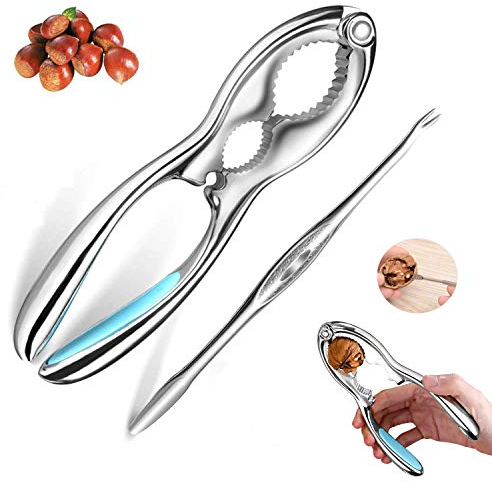 LIZHIGE Schiaccianoci, Pinza per Noci e Cracker, Multifunzione, schiaccianoci e 1 forchetta in Acciaio Inox per Aragosta/Granchio/Noci/Frutti di Mare, Strumento da Cucina