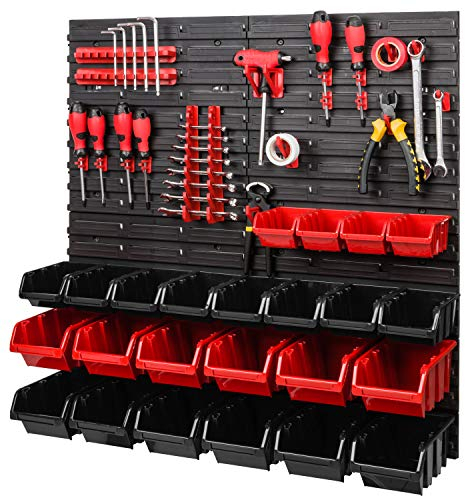PAFEN Panneau Mural Porte-Outils - Rangement Outil - Armoire Garage - Tableau Organisation - Étagère Murale Empilable pour Atelier - 42 pièces - 772 x 780 mm
