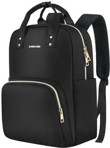 Z-MGKISS Laptop Backpack Women, 15.6 Inch Casual Daypack, Lightweight Stylish Rucksack for Travel Business College, Gifts for Ladies Teacher Nurse, Black